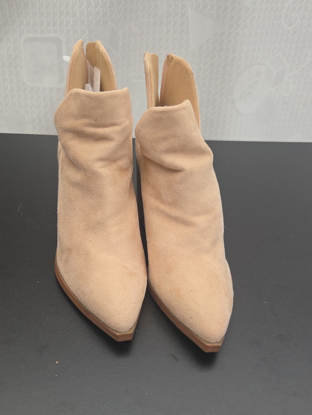Women's Nude Suede Pointed Toe Ankle Boots